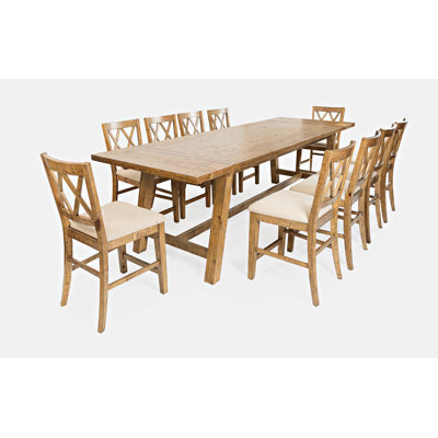 Maxine 10 - Person Extendable Solid Wood Solid Wood Top Trestle Dining Set
