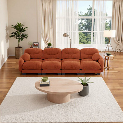 Canapé moelleux plissé en chenille - canapé modulaire 4 places avec mousse ergonomique et coussins décoratifs