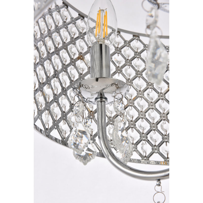 Lustre tambour en cristal 4 lumières Dusin, H 15 po x l 17 po x P 17 po, Chrome / transparent, Chrome chrome