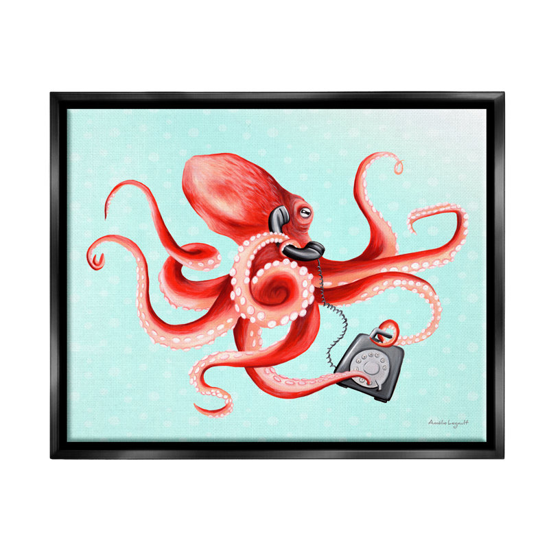 «Red Ombre Octopus Tentacles Retro Rotary Téléphone» par Amelie Legault - reproduction sur toile flottante