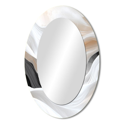 White Ripples Of Stone IV - White Modern Oval Wall Mirror