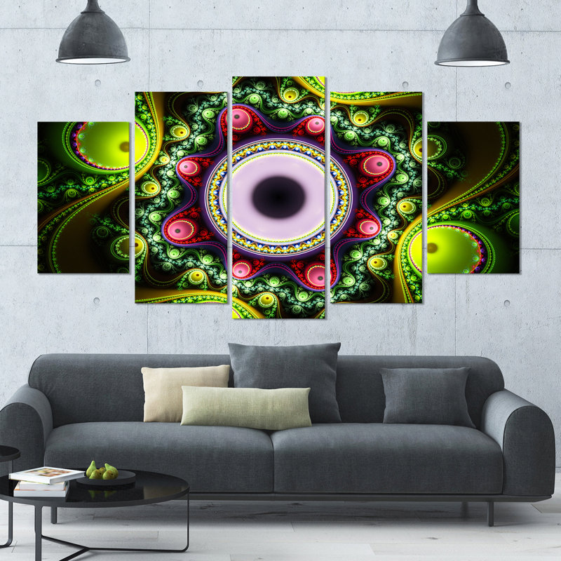 " Green On Black Pattern With Circles " 5 - Pieces