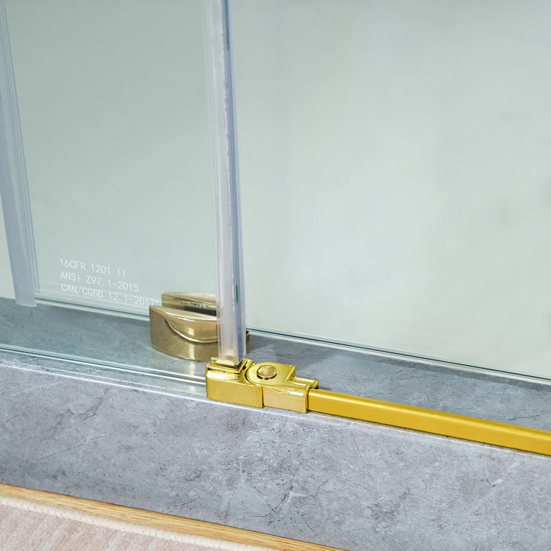 60 in. W x 76 in. H Frameless Soft Close Sliding Shower Door with Explosion-Proof Clear Glass, Titanium Gold
