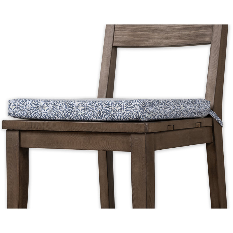 Coussin de chaise de salle à manger à motif de médaillon géométrique avec attaches 2 "Charte Birch Lane Tibet, Bleu / blanc