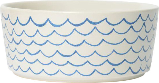 Sketched Wave Ceramic Dog Bowl, Large (8 cups / 64 fluid oz), Blue Wave, 3.25" H
