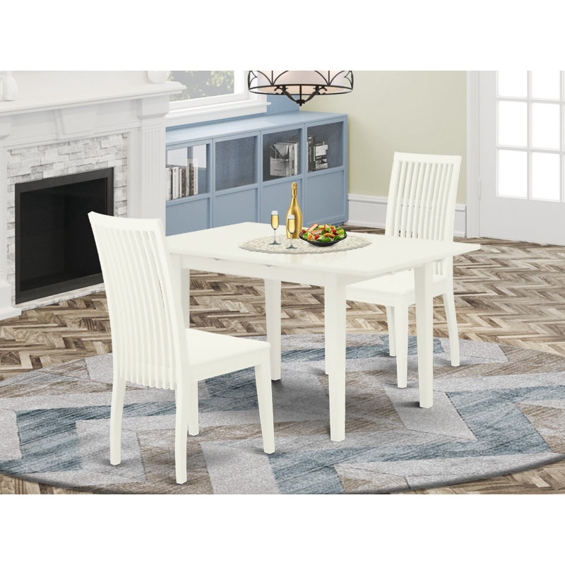 3 Piece Dinette Set for Small Spaces Contains a Rectangle Dining Table with Butterfly Leaf and 2 Kitchen Dining Chairs, 32x54 Inch, Linen White