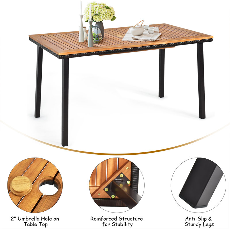 6 - Person Acacia Wicker Patio Dining Set with Rectangular Table