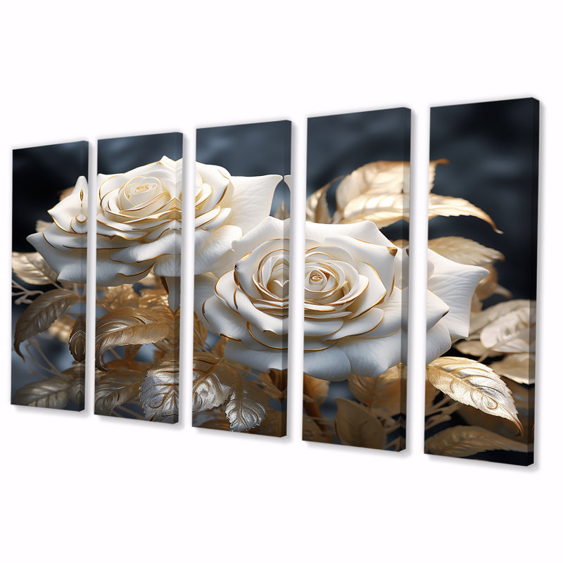 Maness - Roses, art mural sur toile 5 pièces, H 32 po x l 80 po