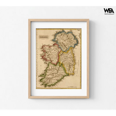 Affiche d'Irlande 1817, carte de l'Irlande, décoration de bureau irlandais, art mural de classe irlandaise, carte européenne antique rustique, affiche de carte de l'Irlande