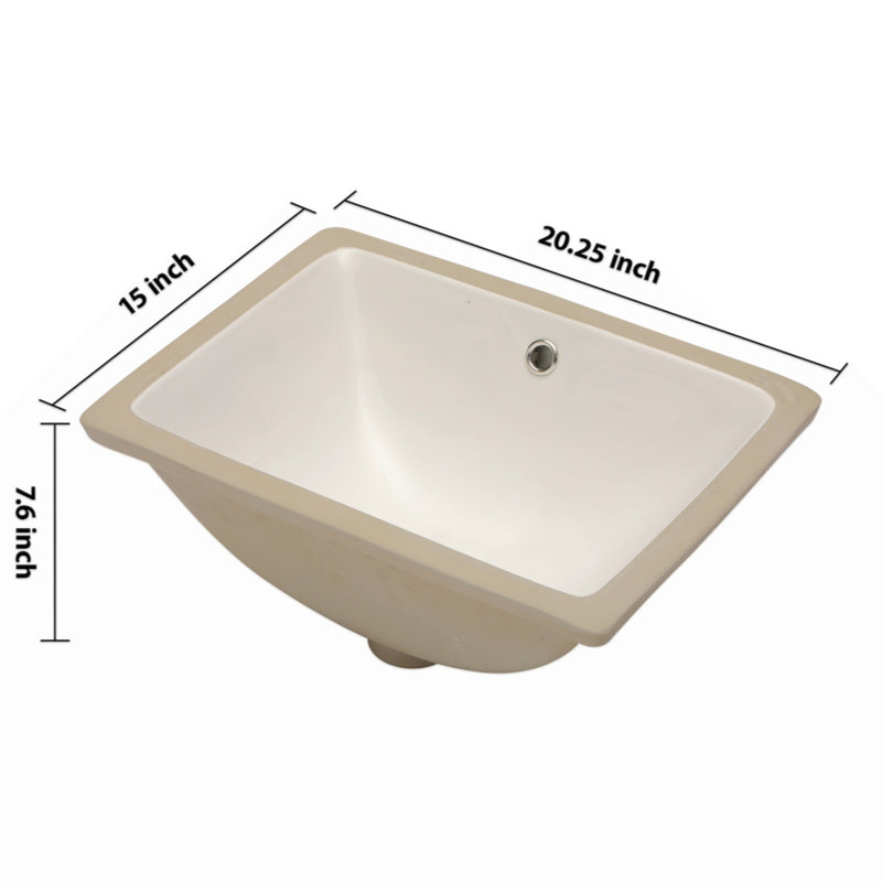 Lavabo de salle de bain rectangulaire en céramique avec trop-plein 20,25 "X 15"