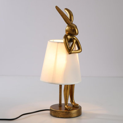 Bunny Table Lamp, Vintage Led Desk Light With Linen Lampshade, Rabbit-Shaped Resin Base, 3-Color Temperature Options, Decorative Lighting For Bedroom Office Study Room Home Decor