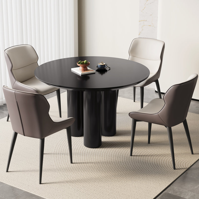 Round Dining Table Kitchen Table, 29.72"H x 46.06"L x 46.06"W, Black