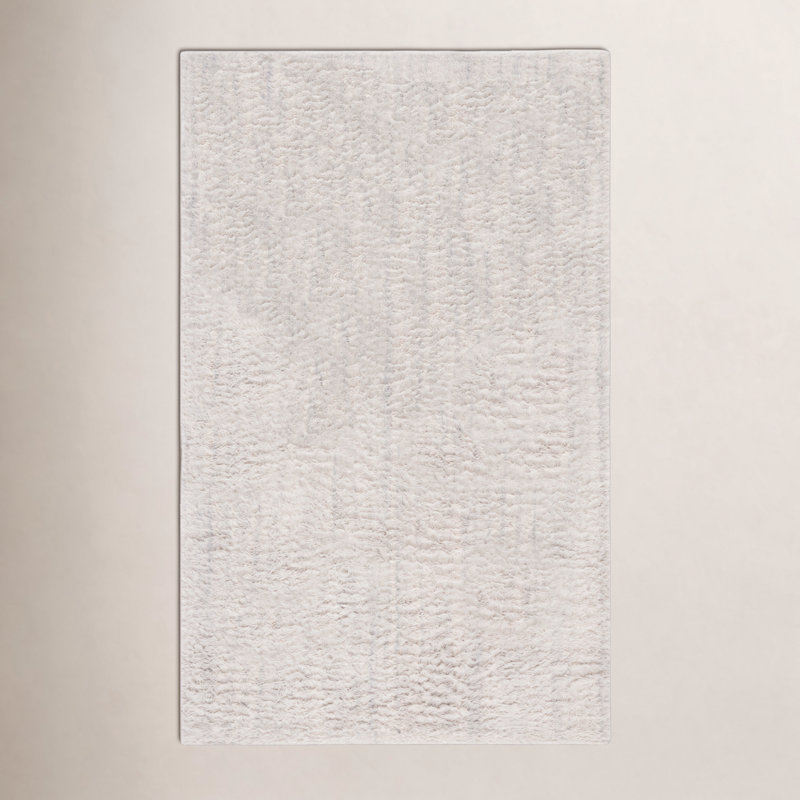 Tapis en laine / coton touffeté à la main Pedra en argent / ivoire, Rectangle 5 pi x 8 pi