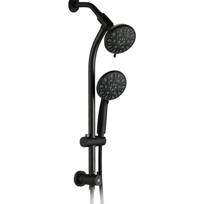 Douche noire matte avec barre coulissante en acier inoxydable et perceuse à 7 réglages de tige