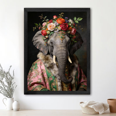 «Black Floral Vintage Elephant»: art mural animal bohémien, impressions de style rétro