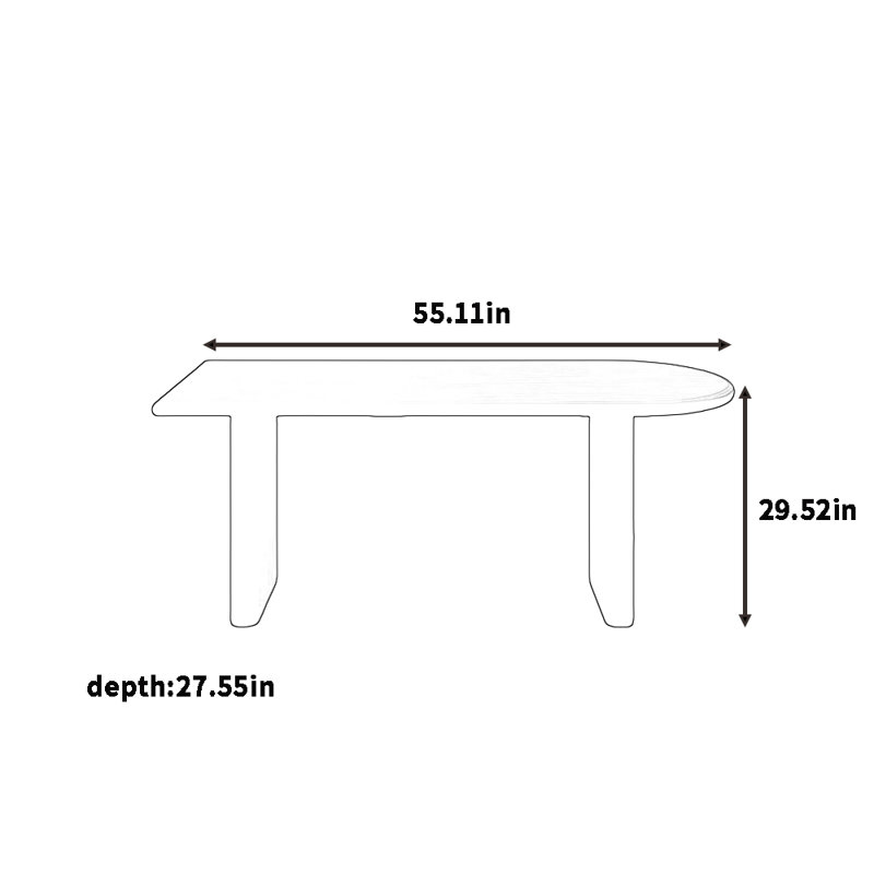 Retro semi-oval solid wood dining table, 29.52"H x 55.11"L x 27.55"W