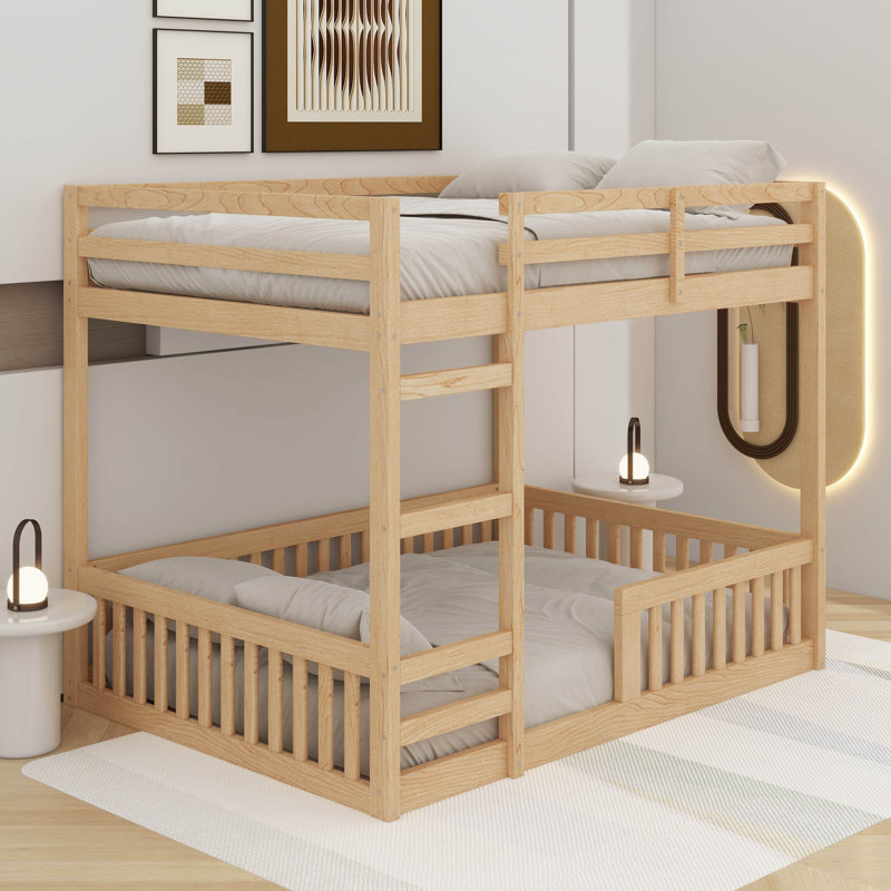 Lit superposé double en bois avec échelle, Naturel