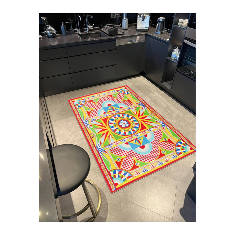 Base tissée moderne à motif géométrique de couleurs mélangées et tapis décoratif, Rectangle 2 pi 4 po x 4 pi