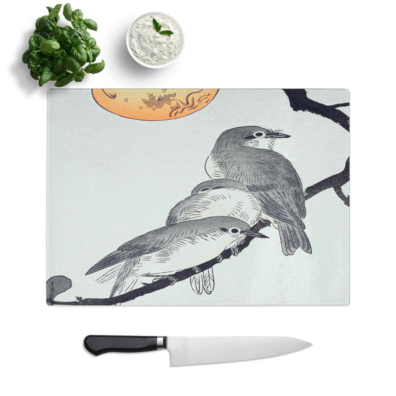 Tempered Glass Birds and Plants Chopping Board, 39 cm W x 28.5 cm L
