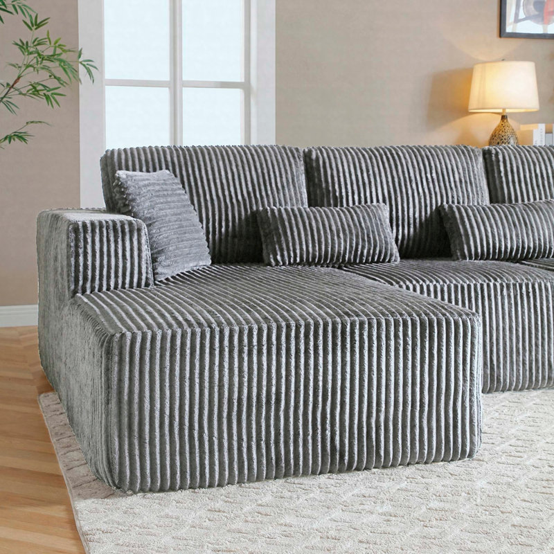 Canapé modulaire en forme de L 109 po avec assise profonde et méridienne gauche 109 po, Gris
