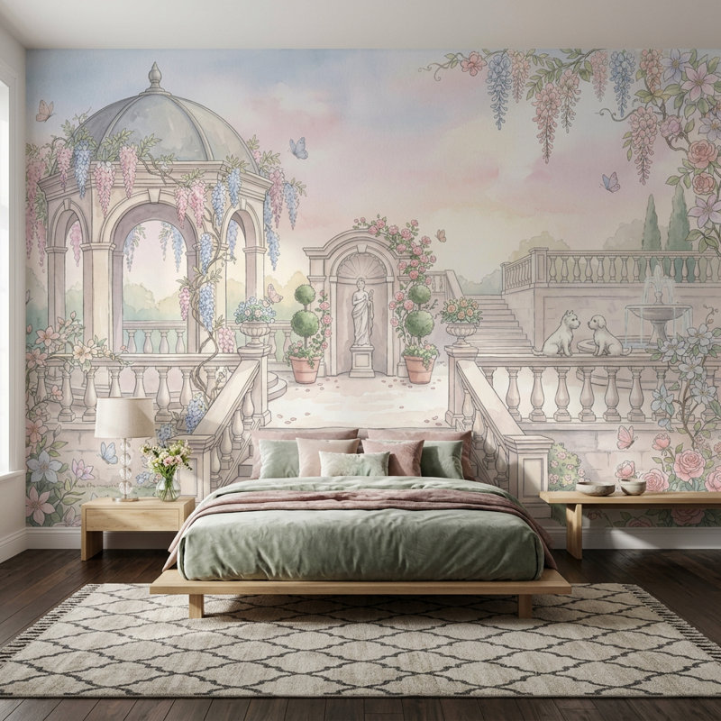 Murale de pavillon de jardin classique Pastel Garden, 120 po x 96 po, Non tissé