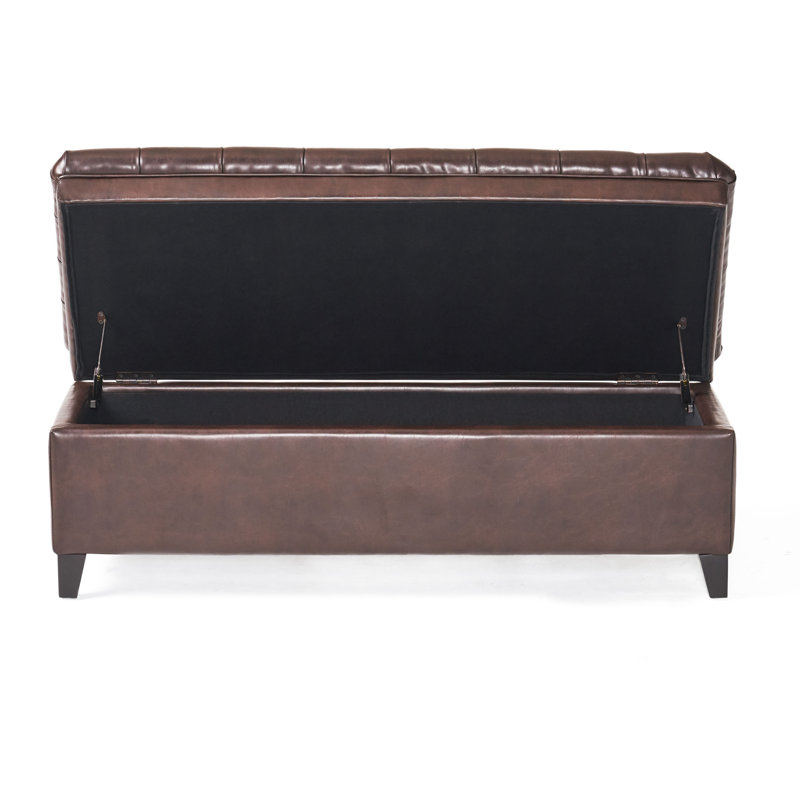 Banc de rangement avec repose-pieds Cancia, Similicuir brun