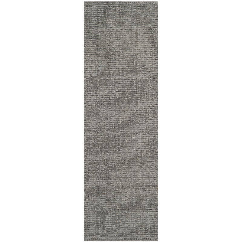 Tapis gris en jute / sisal tissé à plat à la main Alda, Tapis de couloir 2 pi 6 po x 6 pi