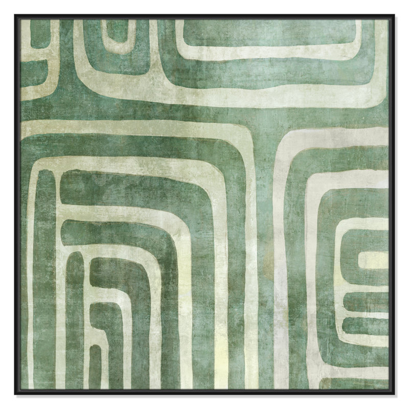«Whimsical Green II» par Emma Peal, Toile avec cadre flottant noir, Pas de tapis, H 41,5 po x l 41,5 po x P 2 po
