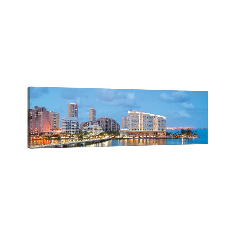 Miami Skyline Cityscape - Wrapped Canvas Panoramic Print, 30.48 cm H x 91.44 cm W x 1.91 cm D