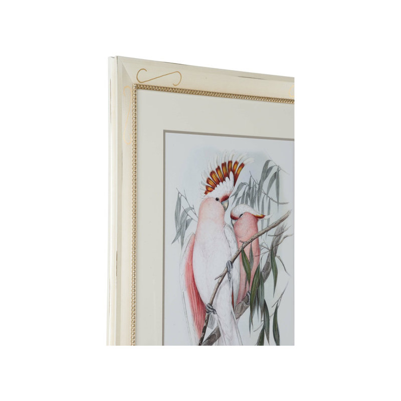 Cream Wood Framed Pastel Parrots Canvas Art