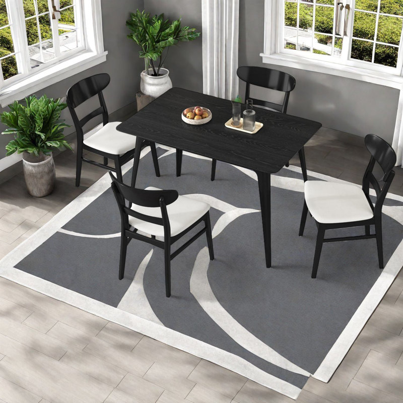 Ensemble de table à manger moderne avec chaises rembourrées, structure en bois d'hévéa pour la maison