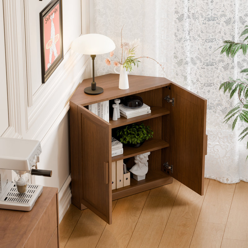 Armoire de rangement d'angle, tablette de coin empilable pour le salon, la chambre à coucher, la cuisine, placage de bois massif (options de 31 po / 36 po)