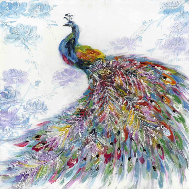 "Paon majestueux avec des fleurs"