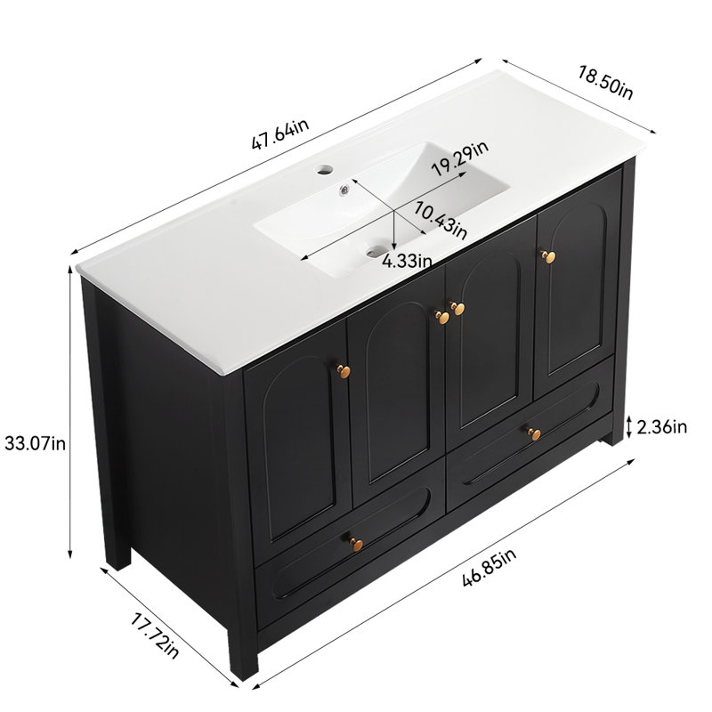48" Bathroom Vanity With Ceramic Sink Combo, Black