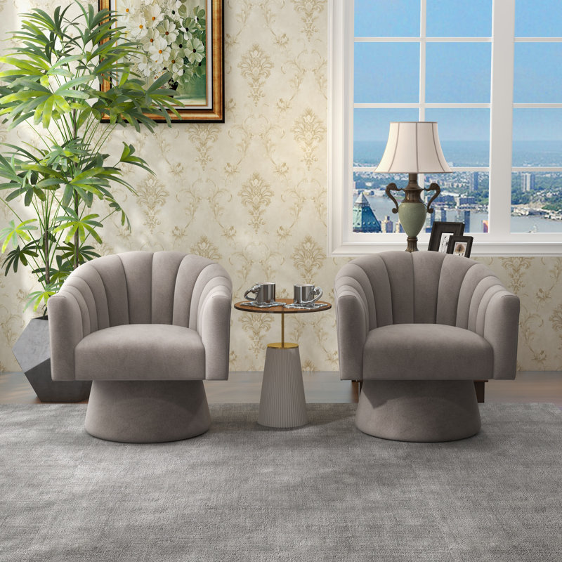 Fauteuil demi-tonneau pivotant de 25,2 po Iryanna, Velours gris velours, 2