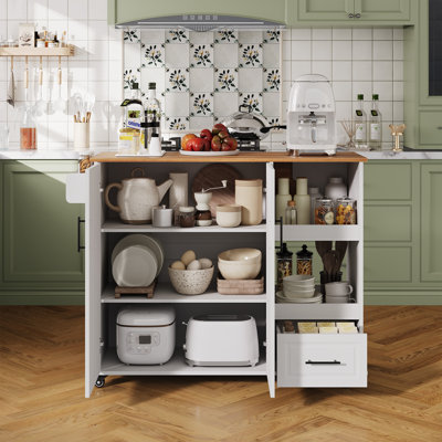 Kitchen Island on Wheels with Storage, Multifunctional Rolling Kitchen Island Cart with Drop Leaf, Spice & Towel Rack, Expandable Kitchen Table, 43.3" Wide