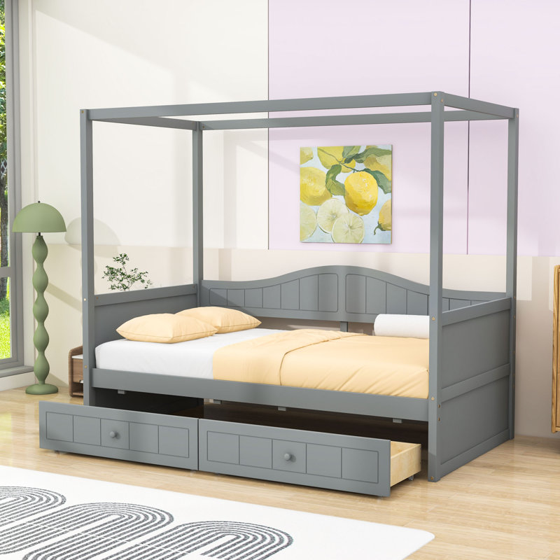 Aeriona Canopy Daybed with 2 Drawers, Gray