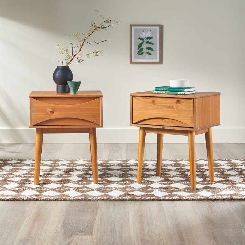 Tables de chevet en bois massif 1 tiroir Chastina, Caramel