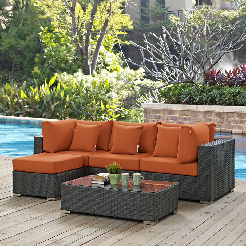 Ensemble modulaire d'extérieur Modway Sojour Wicker Ratta, Toile Sunbrella® toscan