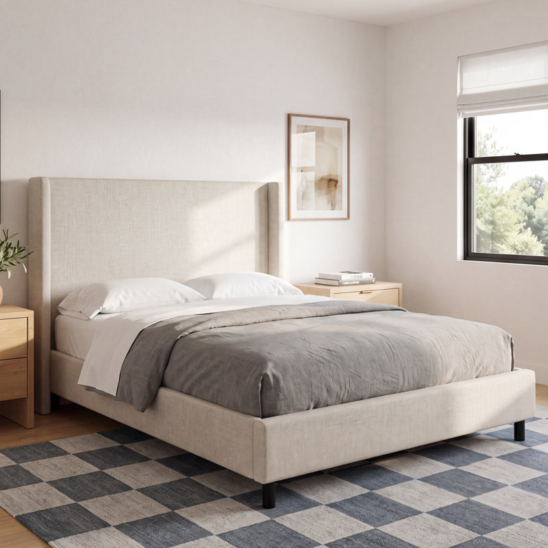 Hanson Upholstered Wingback Bed, Classic Talc Linen, King