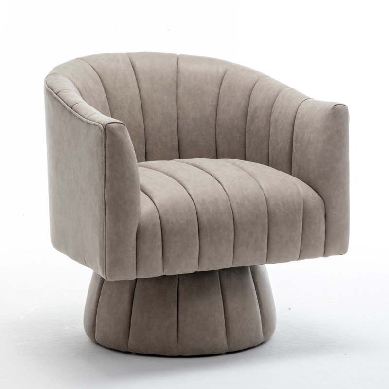 Faux Leather Upholstered Swivel Barrel Chair, Gray Faux Leather, 1