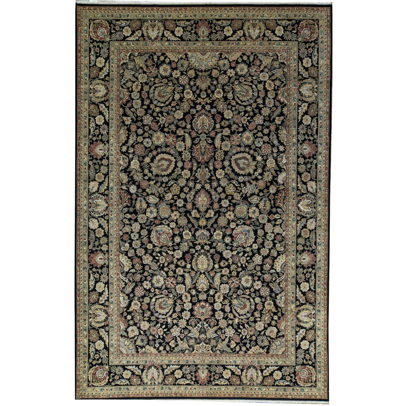 Tapis noir et noir de haute qualité noué à la main