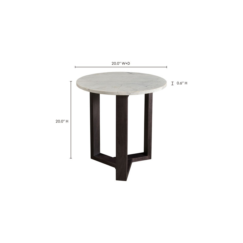 Round Marble and Acacia Wood Side Table