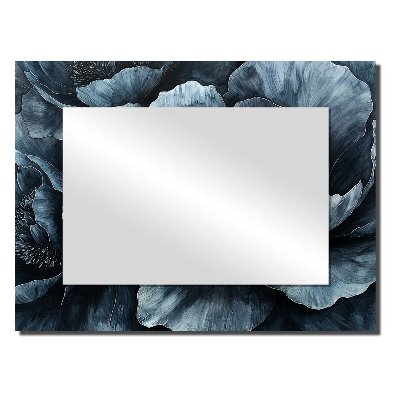 Blue Mid Night Harmony Peony II - art mural miroir floral - imprimé sur métal, 24 po x 32 po