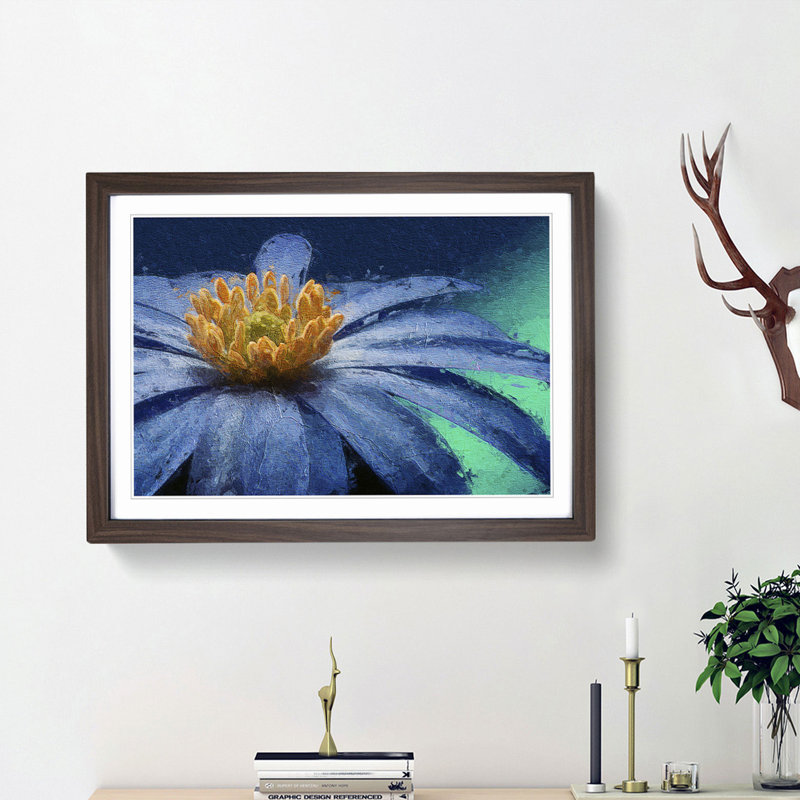 Anemone Flower In Blue - Single Picture Frame Painting, 24cm H x 33cm W x 2cm D, Walnut Framed