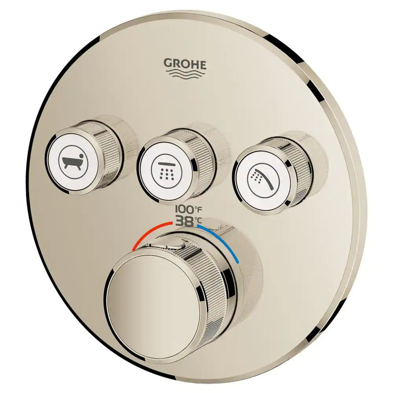 Ensemble de garniture de robinet thermostatique de douche à trois fonctions Grohe Grohtherm, Nickel poli