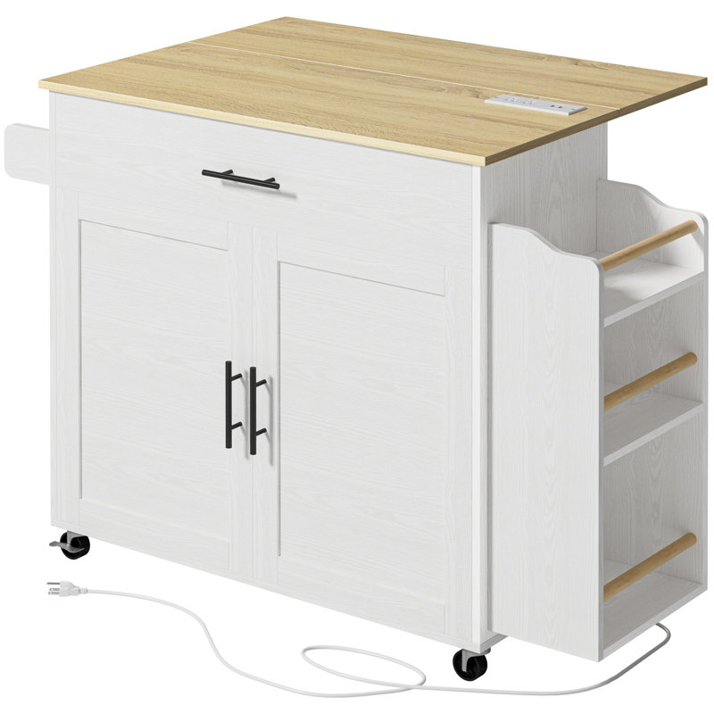 Rolling Kitchen Island with 2 Cabinets and 3-Position Adjustable Shelf, 35.4“ W x 15.3" D Storage Cart for Kitchen, Dining Room