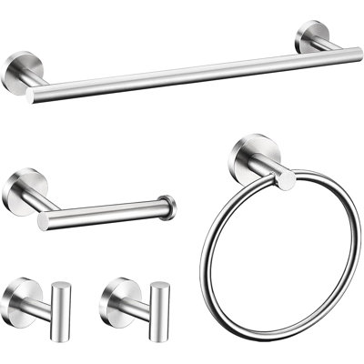 5-Piece Brushed Nickel Bathroom Hardware Set with 24-Inch Towel Bar, Towel Ring, Toilet Paper Holder and 2 Robe Hooks, SUS304 Stainless Steel, Wall Mounted304 Stainless Steel, Wall Mounted Bathroom Hardware Set with 24-Inch Towel Bar, Towel Ring, Toilet Paper Holder and 2 Robe Hooks, SUS304 Stainless Steel, Wall Mounted Bathroom Hardware Set with 24-Inch Towel Bar, Towel Ring, Toilet Paper Holder and 2 Robe Hooks, SUS304 Stainless Steel, Wall Mounted