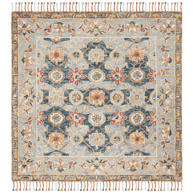 Tapis géométrique en laine touffeté à la main Carman, Carré 9 pi