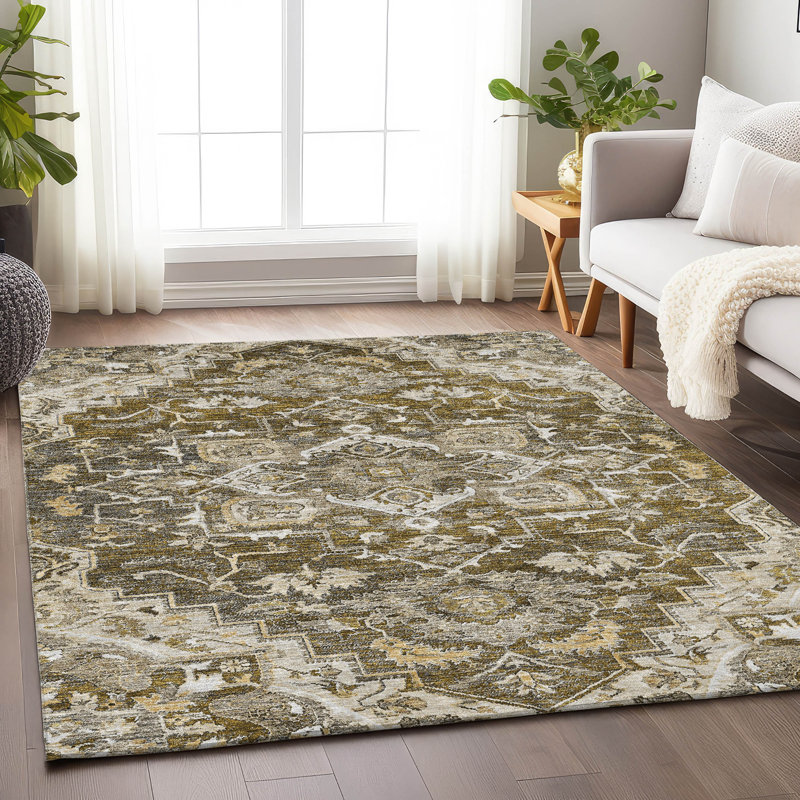 Premium Machine Washable Prisco Brown Rug, Rectangle 3' x 5'